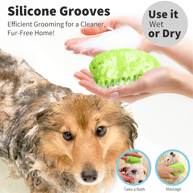 Bath Brushes for Pet Grooming & Massage,Rubber Scrubbing Brush for Dogs,Pet Silicone Shampoo Brush,Ideal for Long & Short Haired Dogs and Cats, Essential Puppy Accessory,Green