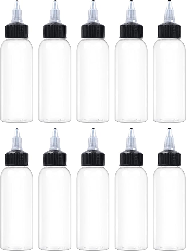 10 Pcs 2oz Plastic Squeeze Bottles with Twist Top Cap, 60ml Clear Dispensing Bottles, Empty Squirt Bottle for Liquids, Sauces, Arts, Crafts, Travel