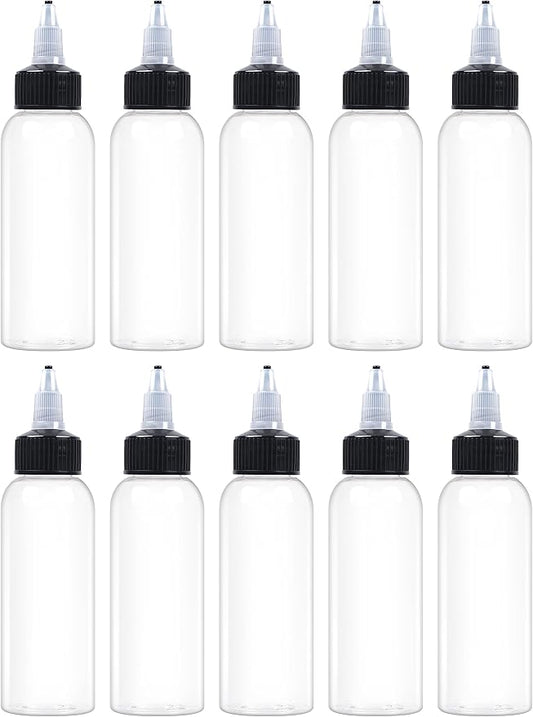 10 Pcs 2oz Plastic Squeeze Bottles with Twist Top Cap, 60ml Clear Dispensing Bottles, Empty Squirt Bottle for Liquids, Sauces, Arts, Crafts, Travel