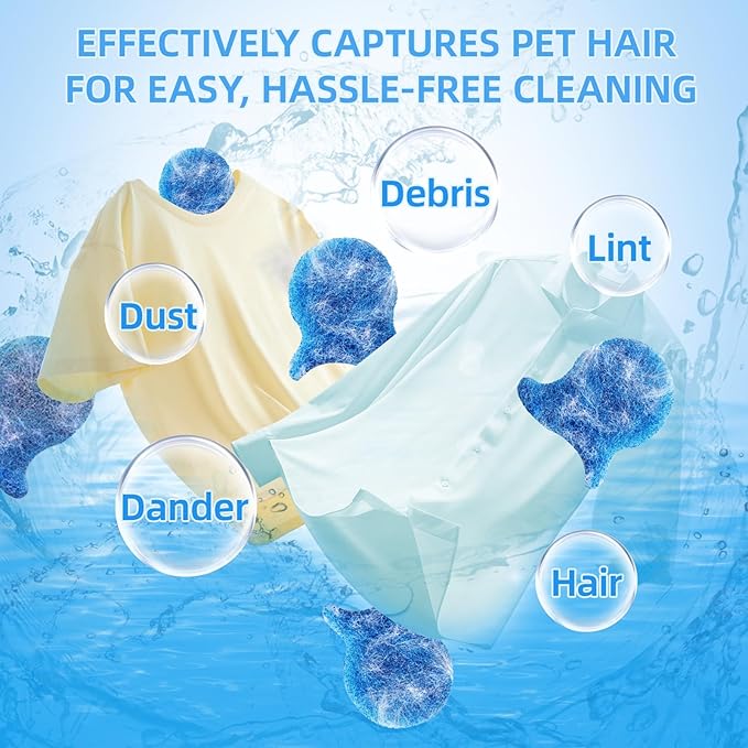 6 PCS Pet Hair Remover for Laundry – Effectively Removes Fur, Lint & Dander – Reusable, Eco-Friendly Laundry Pet Hair Catcher – Gentle on Clothes, Protects Machine, Easy to Use & Clean (Blue)