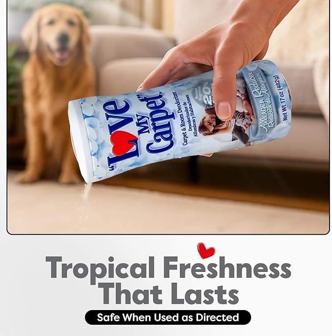 6 Love My Carpet | Carpet Deodorizer & Freshener Powder | 17 oz Pet Odor Eliminator for Strong Odor & Pet Urine | ALLERGEN REDUCER | Safe for Homes with Pets