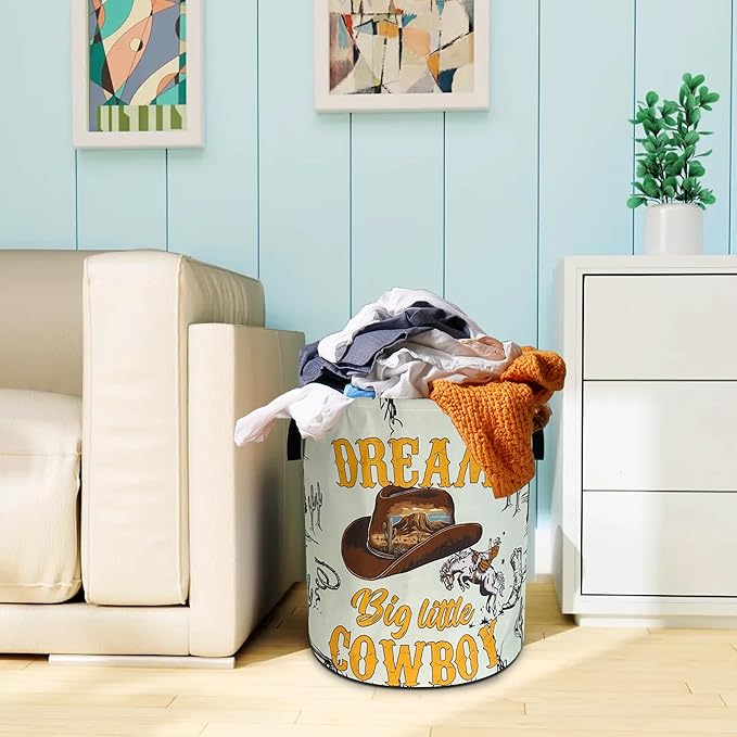 Western Cowboy Laundry Basket Oxford Cloth Cowboy Hat Desert Laundry Hamper With Handle Foldable Portable Clothes Storage Basket 18.9 X 16.5 In Storage Bag For Laundry Room/Bathroom/Bedroom