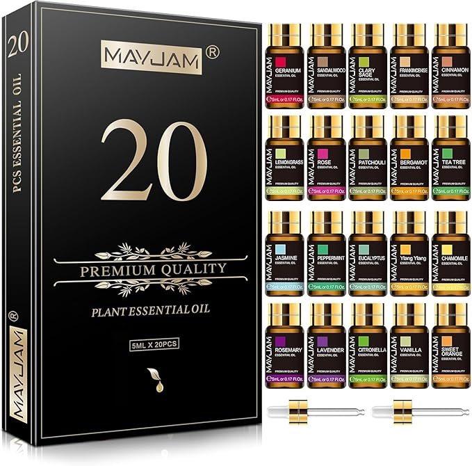 MAYJAM Tea Tree 20 Pcs Pure Essential Oil Gift Set, for Diffuser, Humidifiers, Skin Care, Massage, Fragrance Oil Scent for DIY Candle and Soap Making, Gift for Friend (5ML)