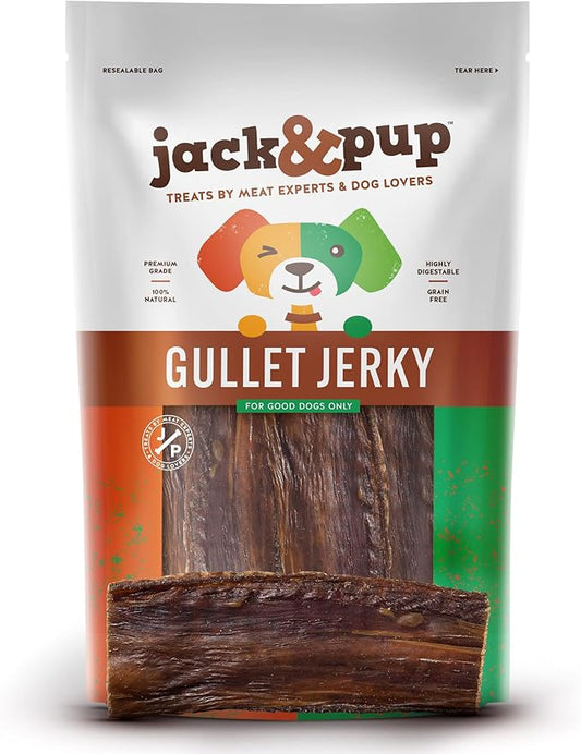 Jack&Pup Gullet Jerky | 6" Beef Gullet Jerky Chew for Small Dogs | Single Ingredient Dog Treats with Glucosamine for Natural Joint Support (25 Pk)