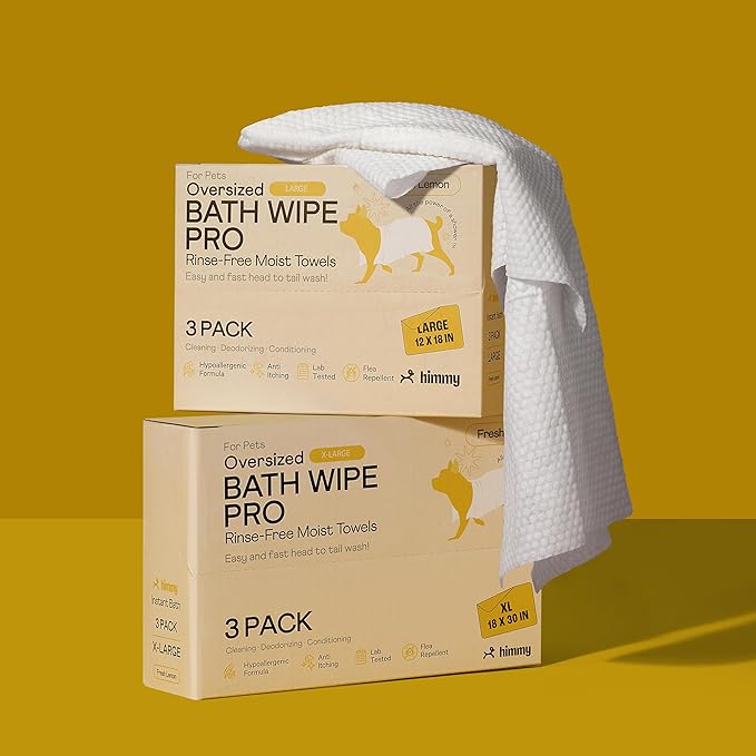 Himmy Large Pet Wipes for Dogs and Cats - 12" x 18" Bath Wipes for Cleaning, Deodorizing, Conditioning, Anti-Itch Grooming, Wet Dog Wipes for Paws, Butt, Ear, Eye, Whole Body Fresh Lemon