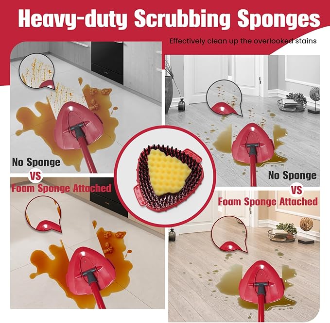 1 Pcs Spin Mop Replacements Scrub Brush and 1 Mop Base with 2 Pcs Scouring Pad Compatible with Cedar EasyWring 1 Tank System，Including 2Pcs Scouring Pad + 6Pcs Scrub Sponge Heavy Duty
