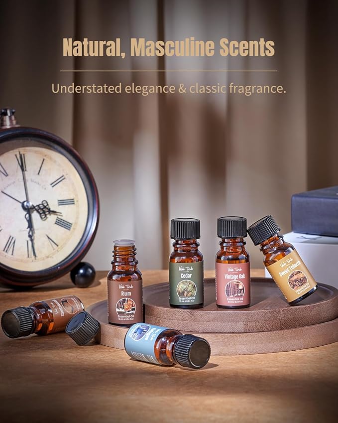 Gentlemen's Essential Oils Set, Men Scents Fragrance Oil - Sandalwood, Cedar, Sweet Tobacco, Rum, Vintage Oak, Cologne Aromatherapy Oils for Diffuser, Candle & Soap Making