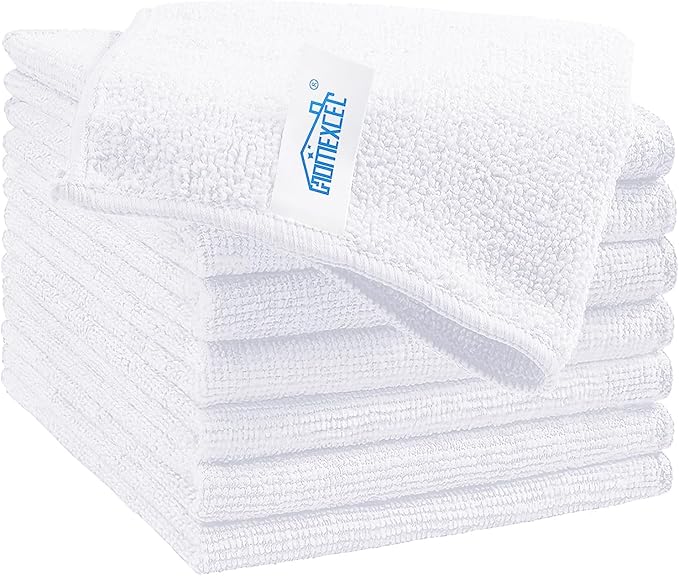 HOMEXCEL White Microfiber Cleaning Cloth, 8 Pack Cleaning Towels for Kitchen, Lint Free, Scratch-Free, Highly Absorbent, and Reusable Cleaning Rags for House, Window and Glass, Cars, 11.5 X11.5 inch