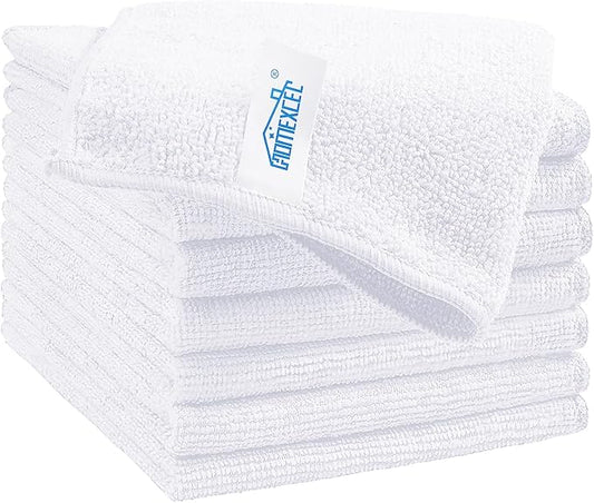 HOMEXCEL White Microfiber Cleaning Cloth, 8 Pack Cleaning Towels for Kitchen, Lint Free, Scratch-Free, Highly Absorbent, and Reusable Cleaning Rags for House, Window and Glass, Cars, 11.5 X11.5 inch