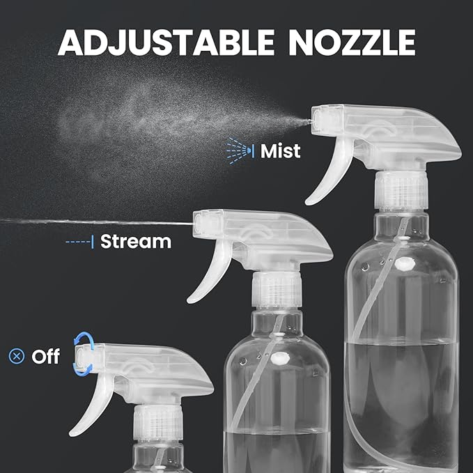 DIYSELF Spray Bottles, 4 Pack 500ml / 16oz Empty Plastic Water Spray Bottles, Fine Mist Clear Spray Bottle for Cleaning, Hair, Plants, Alcohol, BBQ, Garden, Travel, Squirt Bottle Lab Weighing Bottles