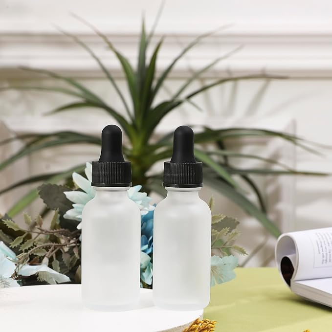 24 Pack,1oz Glass Dropper Bottle, Clear Frosted Tincture Bottles with Dropper, Pretty Finish for All Kinds of Liquids,Oil Bottles for Hair- Stronger Suction ideal for Leakproof Travel