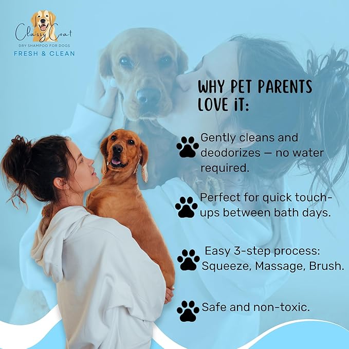Dry Shampoo & Coat Deodorizer for Dogs (Fresh & Clean) | Waterless No-Rinse Squeeze Bottle Powder Formula | Calming Lavender Scent | Talc and Alcohol Free | Safe for Sensitive Skin | Made in USA