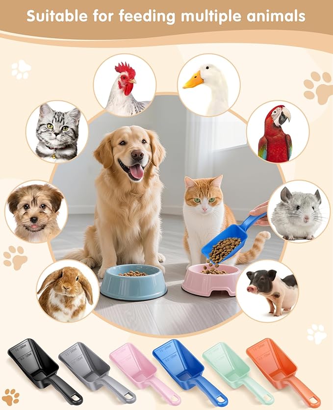 2-Pack Dog Food Scoop 1 Cup, Plastic Pet Food Measuring Scoop With Measuring Lines (1/2 & 1 Cup Markings) for Dogs, Cats, Fish, Bird（Blue)