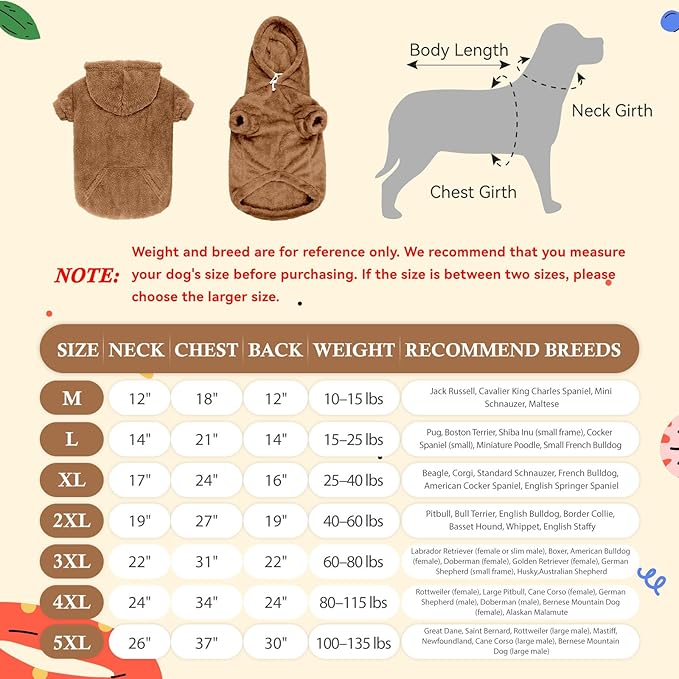 3XL Dog Sweaters for Large Dogs,Dog Hoodie,Warm Fuzzy Fleece Sweatshirt with Hood & Pocket,Leash Hole,Cozy Cold Weather Pet Clothes Sweater Hoodie for Large Dogs(Coffee,3XL)