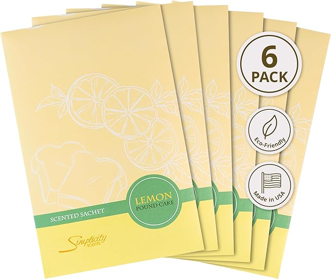 Lemon Poundcake Scented Sachets Pack of 6, Everyday - Long-Lasting Scented Bags, Home Fragrance, Air Freshener & Deodorizer for Closet, Room, Drawer, or Cars, Made in USA