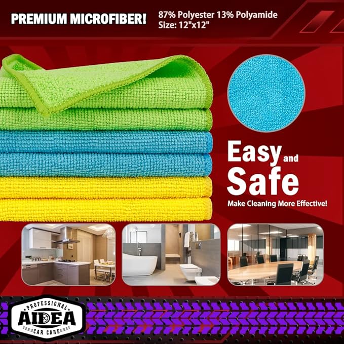 AIDEA Microfiber Cleaning Cloth 10PK, Micro Fiber Cloth for Cleaning Cars, Premium All Purpose Car Towels, Dusting Cloth Cleaning Rags SUVs, House, Kitchen, Window, Workshops, 12"×12"