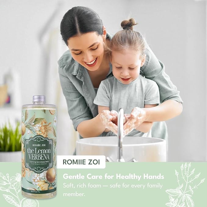 ROMIIE ZOI Foaming Hand Soap Refill Gift Set-3 Pack with Dispenser, Cruelty-Free and Biodegradable Formula, Moisturizing with Essential Oil for Sensitive Skin,Wild Lemon Verbena Scent,(33.8 Fl Oz x 3)