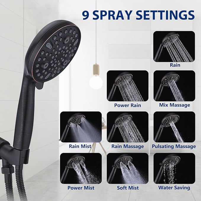 High Pressure 10 Setting Handheld Shower Head, 5" Detachable Showerhead Spray Built-in Power Wash to Clean Tub, Tile & Pets, 79" Extra Long Stainless Steel Hose, Adjustable Bracket - Oil Rubbed Bronze