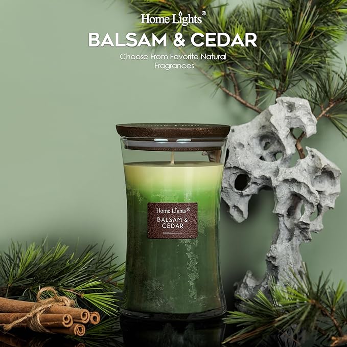 HomeLights 3-Layer Candles for Home Scented, 21.52 OZ Natural Soy Wax Scented Candles Burns Up to 100 Hours, Large Jar,Balsam & Cedar