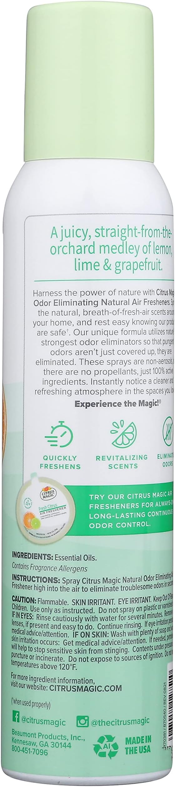 Citrus Magic Freshener Odor Eliminating Air Freshener Spray, 3 Ounce (Pack of 3), Fresh Citrus, 3 Count