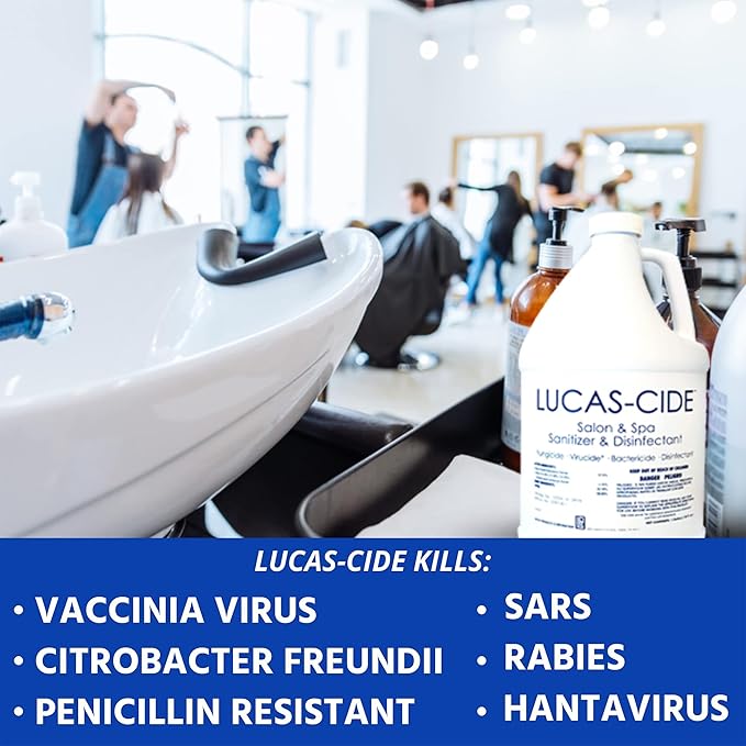 LUCAS-CIDE Salon and Spa Disinfectant Multipurpose Surface Sanitizer, Hospital Grade, EPA Disinfectant Cleaning Supplies Solution 128 Fl Oz - Blue