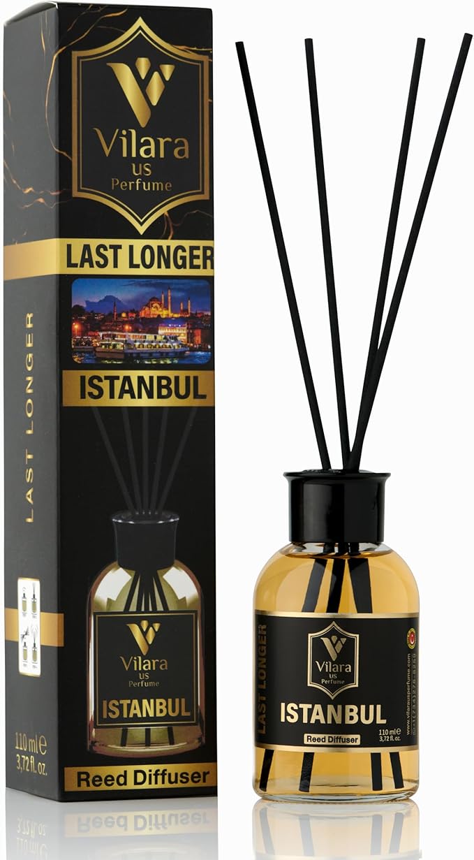 Luxury Reed Diffuser Set - 110ml Aromatherapy Diffuser with Natural Sticks, Aesthetic Room Decor, Long-Lasting Air Freshener for Home, Bathroom, and Office, Essential Oil Stick Diffuse (Istanbul Pack)