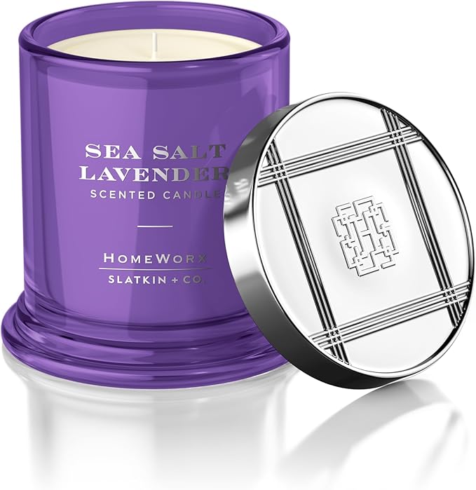 HomeWorx by SLATKIN + CO. Candle- Sea Salt Lavender, 8 oz. Premium Scented Candle - 25-35 Hours Burn Time