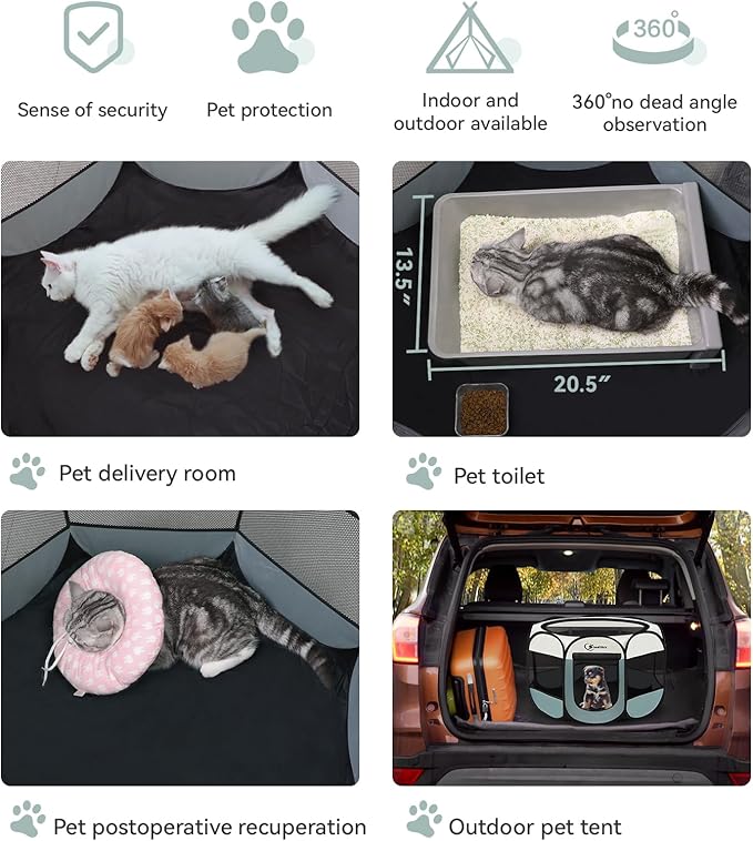 Dog Playpen with Washable Pee Pad, Puppy Pet Cat Playpen Small Dogs Tent Crate Indoor/Outdoor, Portable Pop Up Kennel with Carrying Case for Cats/Rabbits(Grey (29" x 29" x 17") with pad)