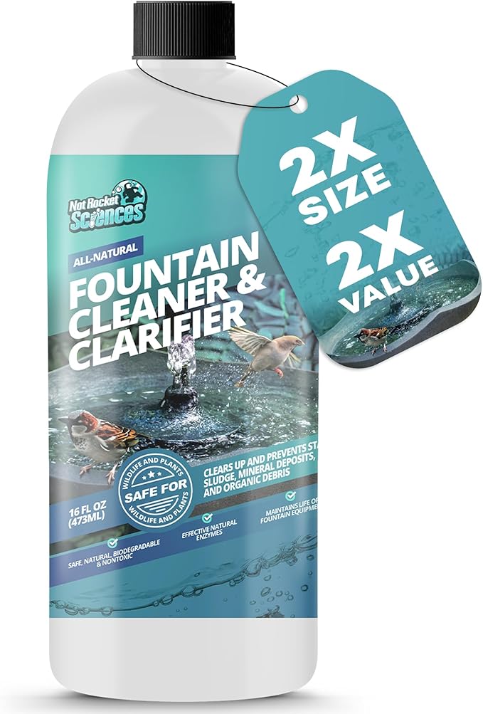 16oz Water Fountain Cleaner - Cleans 80 Gallons of Water, Bird Bath Cleaner Safe for Birds and Wildlife, Ideal for Indoor & Outdoor Use - Prevents Dirt Build-Up and Clog, Safe for Stone, Metal & More