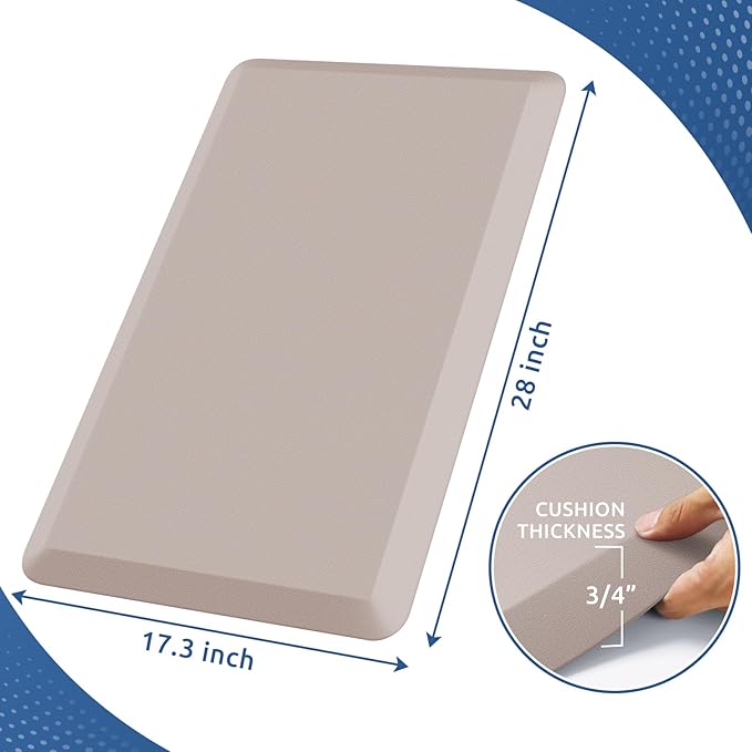 KitchenClouds Kitchen Mat Cushioned Anti Fatigue Kitchen Rug 0.8inch Waterproof Non Slip Kitchen Rugs and Mats Standing Desk Mat Comfort Floor Mats for Kitchen Sink Office (17.3"x28",Khaki)