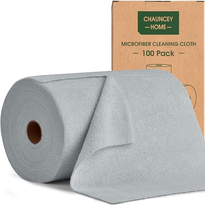 Roll of Microfiber Cleaning Cloth –100 Pack, Tear Away Microfiber Towels, Reusable, Washable, Scratch-Free, Cleaning Supplies,Kitchen Towels for Car, Home, Kitchen, Dishes(Cloud Gray)