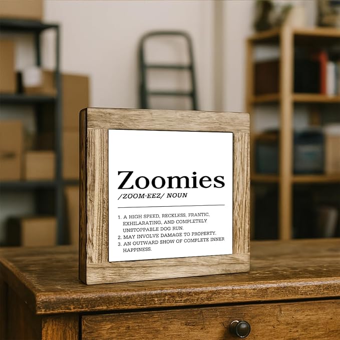 Funny Pet Wooden Box Sign, Zoomies Definition Sign, Rustic Pet Decor for Tabletop or Shelf, Dog Lover Gift, Modern Farmhouse Style Decor 5.9x5.9 Inches
