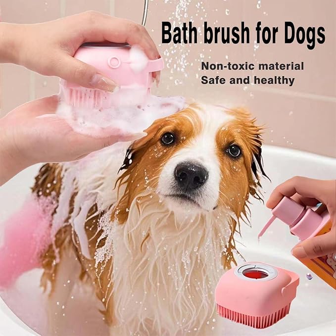 Pets Bath Brush | Scrubber for Bath | Dog Shampoo Brush | Dog Washing/Shower Brush, Suitable for Short/Long Haired Dogs, (pink) (Pink)
