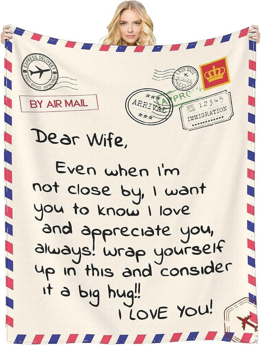 Gifts Blanket to Wife from Husband, Anniversary Birthday Gifts for Wife, Presents for Wife Mother's Day,Christmas, Valentines, Soft Flannel Throw Blanket Bed Wife Blanket Gift(50‘’x60'')