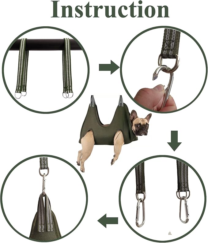 10 in 1 Dog Grooming Hammock Harness with Nail Clippers/Trimmer, Nail Hammock for Trimming, Grooming Sling Hange Holder for Extra Large Dogs (XXL/Under 120lb, Khaki Green)