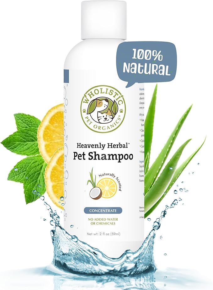 Wholistic Pet Organics Pet Shampoo Concentrate: Heavenly Herbal Organic Dog Shampoo and Conditioner - All Natural Puppy and Cat Shampoo for Dry, Itchy Skin, Allergies, Dandruff Shampoo - 2 oz