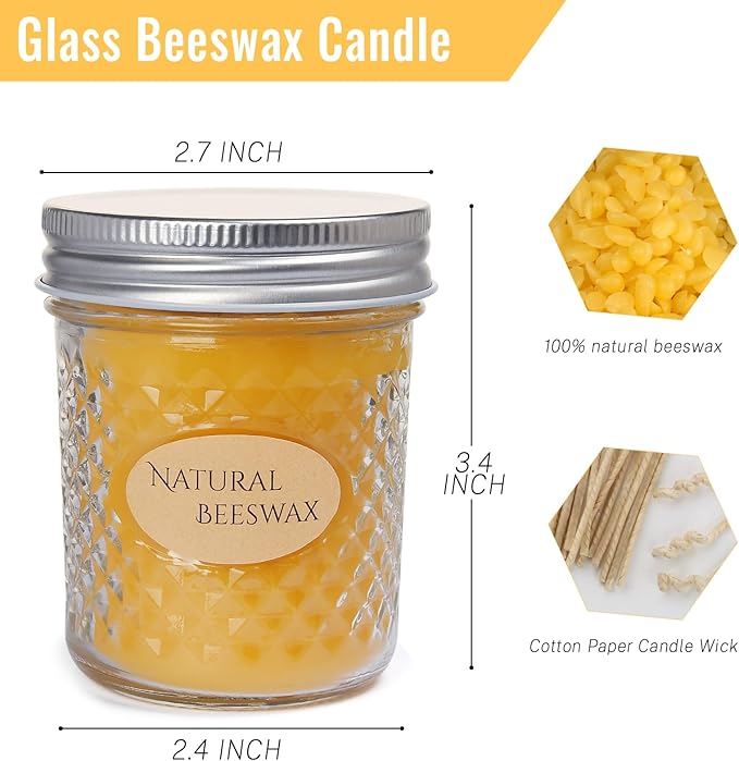 DEYBBY 5oz Beeswax Jar Candle - Natural Beeswax Gift,30 Hrs Burn - Handpour Candle for Dinner Home Spa Decor
