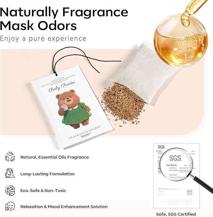 MYARO 12 Packs Baby Powder Scent Sachets Room Air Freshener for Closet Drawer Clothes Storage Small Space Odor Eliminator