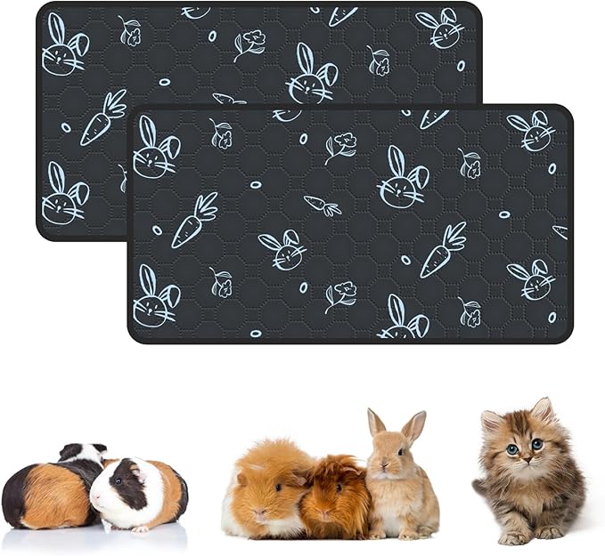 2-Pack Guinea Pig Cage Liner Washable, 16in x 30in Ultra-Absorbent Guinea Pig Bedding for Cage Non-Slip Leak-Proof Pee Pads for Dogs Rabbit Bunny Cat Litter Mat, Navy