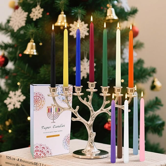 24 Pack 10" Tall Colored Taper Candles, Dripless Unscented Colorful Candlesticks for Birthdays Dinner Party Home Décor, Long Burning Spell Chime Candles for Meditation.