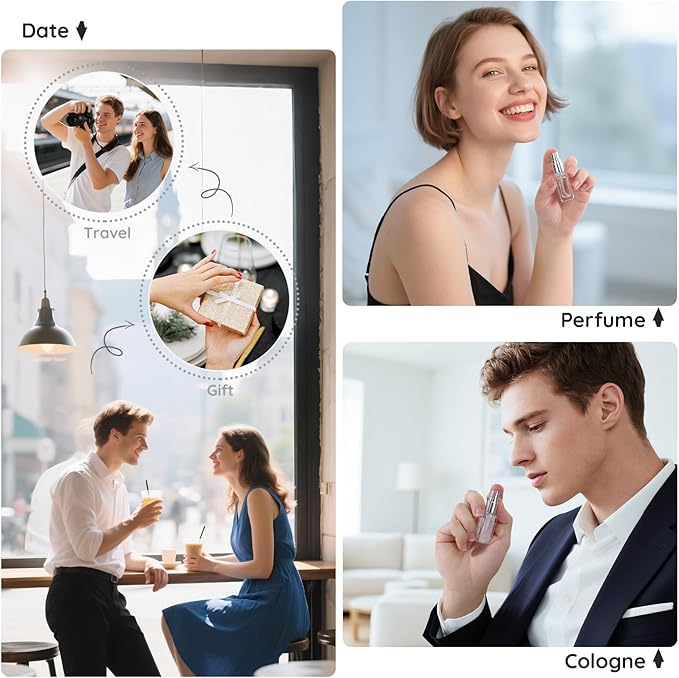 Segbeauty 40pcs 0.17oz Perfume Travel Refillable Bottle, Mini Glass Perfume Atomizer, 5ml Bulk Travel Cologne Sprayer with Refill Kit, Refill Cologne Bottles Empty, Small Fine Mist Spray Bottle