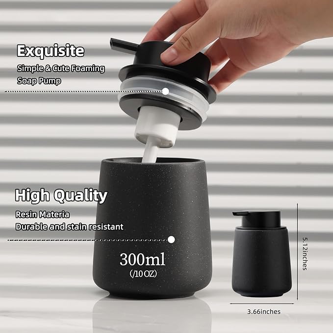 Foaming Soap Dispenser Pump 12OZ, Refillable Foam Hand Dish Soap Dispenser Bottle Jar for Bathroom Kitchen Sink Countertop Home Decor - Black