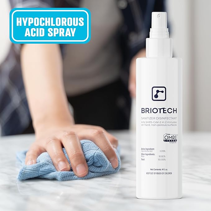 BRIOTECH Sanitizer Disinfectant Hypochlorous Spray, Kills 99.99% of Viruses & Bacteria, Eliminates Odor, Gentle for Nurseries & Play Rooms, Rinse Free Surface Sanitizer, 32 fl oz (Pack of 2)