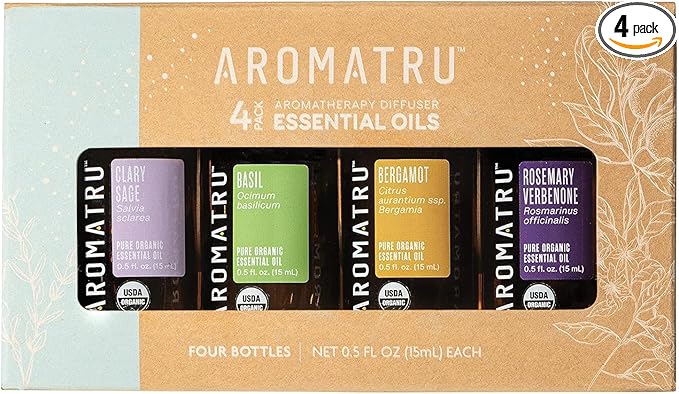 Inspire Essential Oil Kit – Clary Sage, Basil, Bergamot, and Rosemary Verbenone – Organic & Wildcrafted – ISO Certified – No Synthetic Fillers – Ethically Sourced