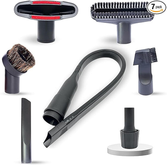 1.25 Inch Vacuum Brush Attachment Kit Compatible with Vacuum Cleaners Using 1-1/4'' Accessories - 1.25 Inch Shop Vac Accessories: Horse Hair Dust Brush, Vacuum Extension Wand and More (7 Pack)