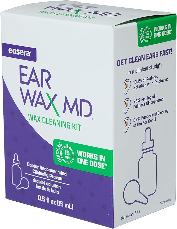eosera Ear Wax MD Cleaning Kit - Fast-Acting Ear Wax Removal Drops & Rinse Bulb - Doctor Recommended, Clinically Proven Earwax Dissolver for Adults & Kids - Works in 15 Minutes - 15ml Solution