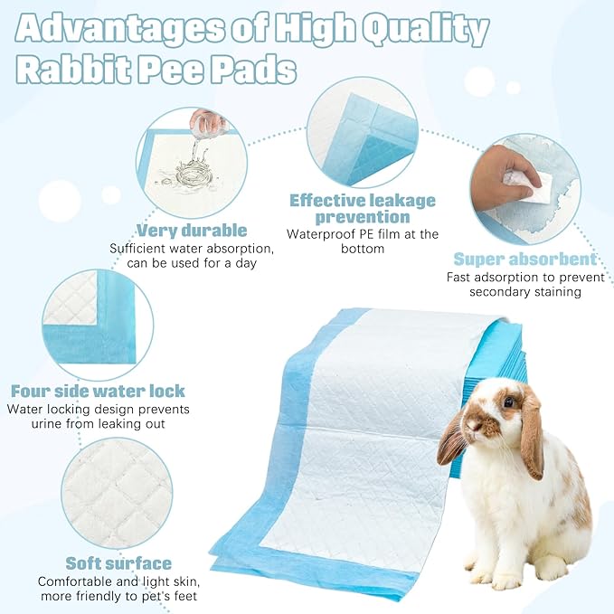 kathson 100PCS Rabbit Pee Pads 18"× 13" Disposable Cage Liners Super Absorbent Black Carbon Odor-Control Bunny Training Pad with Quick-Dry Surface for Bunny Guinea Pig Kitten Hedgehog Small Animals