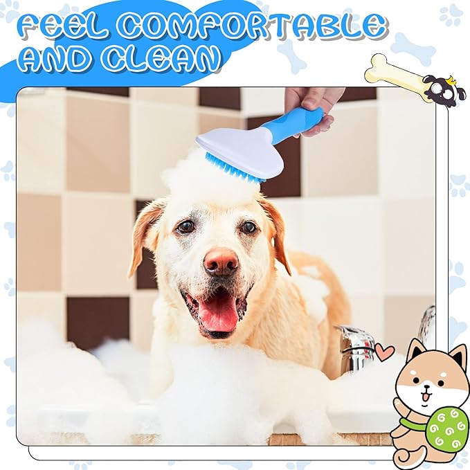 Kacctyen Silicone Dog Bath and Grooming Brush with Handle for Short and Long Hair Pet Deshedding and Massage