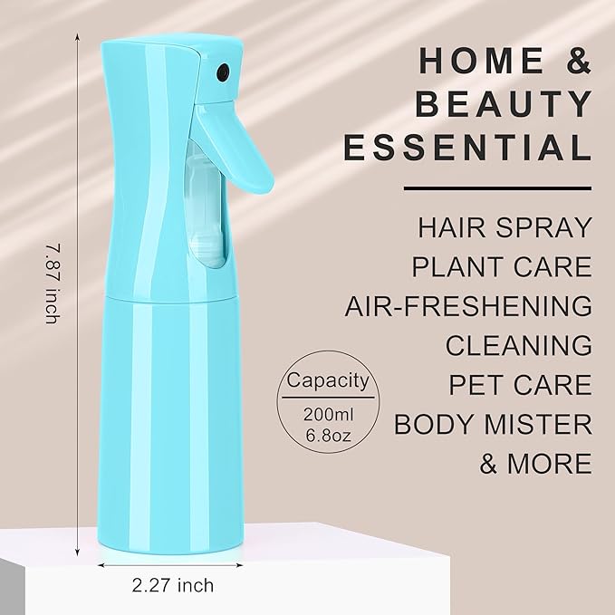 Hair Mister Spray Bottle，Spray Water Bottle Fine Mist Refillable Plants（6.8OZ /200ML） Barber，Showering Pets, Plants, travel, Ironing and Cleaning ﻿ ﻿ ﻿ (Blue-1Pcs)