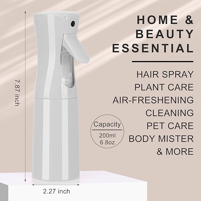 Hair Mister Spray Bottle，Spray Water Bottle Fine Mist Refillable Plants（6.8OZ /200ML） Barber，Showering Pets, Plants, travel, Ironing and Cleaning ﻿ ﻿ ﻿ (White)